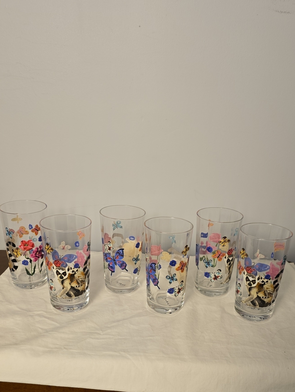 Anthropologie Nathalie Lété “Titania” Tropical Lemur Juice Glasses. Set of 6.
